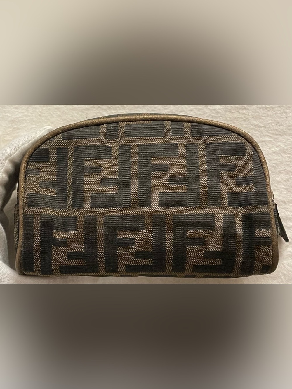 Fendi Authentic Vintage Brown and Black FF Monogram Pouch with Gold Trim - Picture 3 of 14